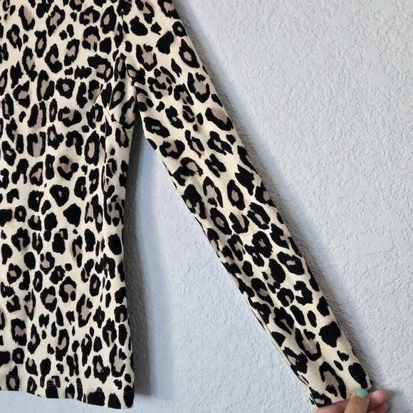KATE SPADE 0 Leopard Print Mock Neck Long Sleeve Top Zip Closure Animal Print - Picture 5 of 8